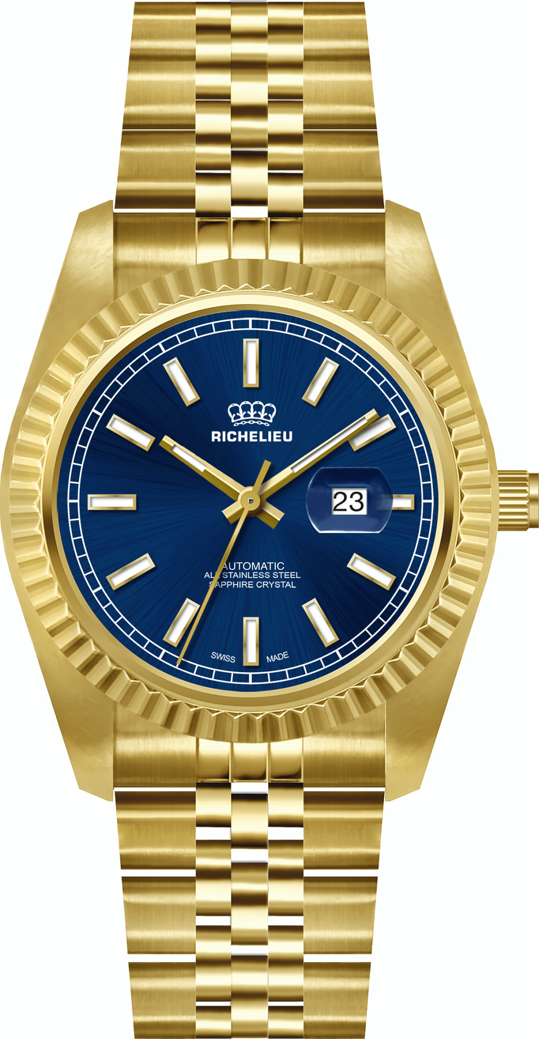 Orologio unisex automatico Richelieu da 38 mm – Quadrante blu, finiture dorate | Swiss Made - NAFALUXE