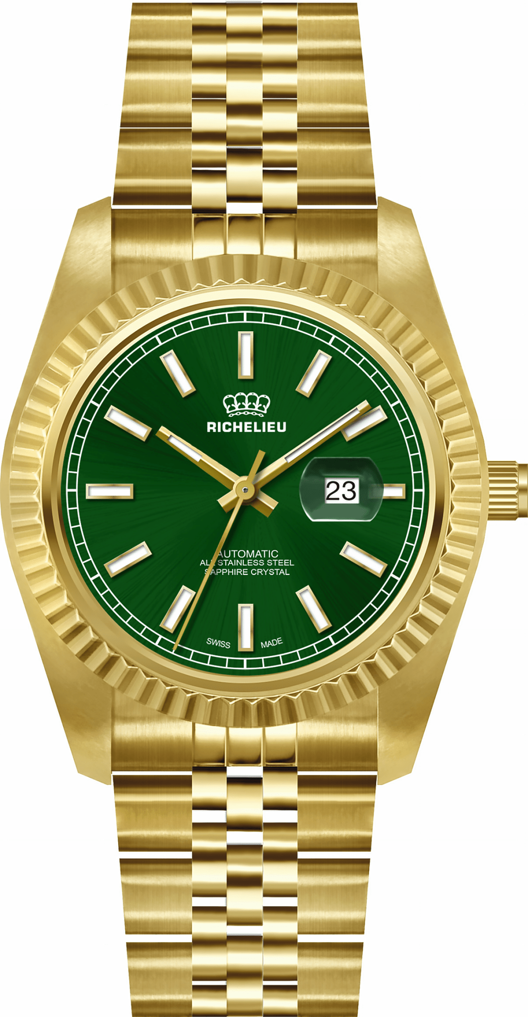 Orologio unisex automatico Richelieu da 38 mm – Quadrante verde, finiture dorate | Swiss Made - NAFALUXE