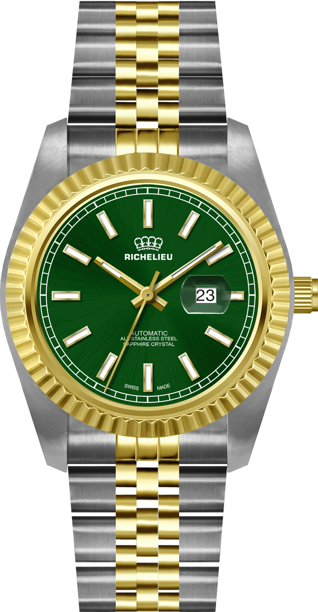 Montre automatique unisexe Richelieu 38 mm – Cadran vert bicolore | Fabriquée en Suisse - NAFALUXE