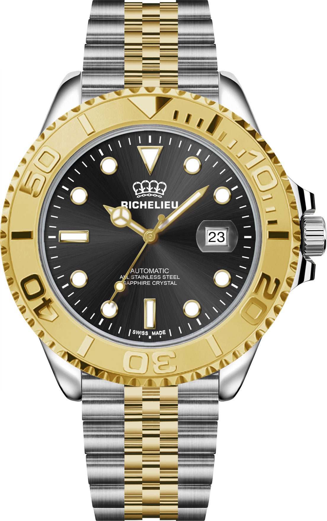 Orologio automatico Richelieu, 33 mm, quadrante nero, acciaio inossidabile 316L bicolore – Swiss Made - NAFALUXE