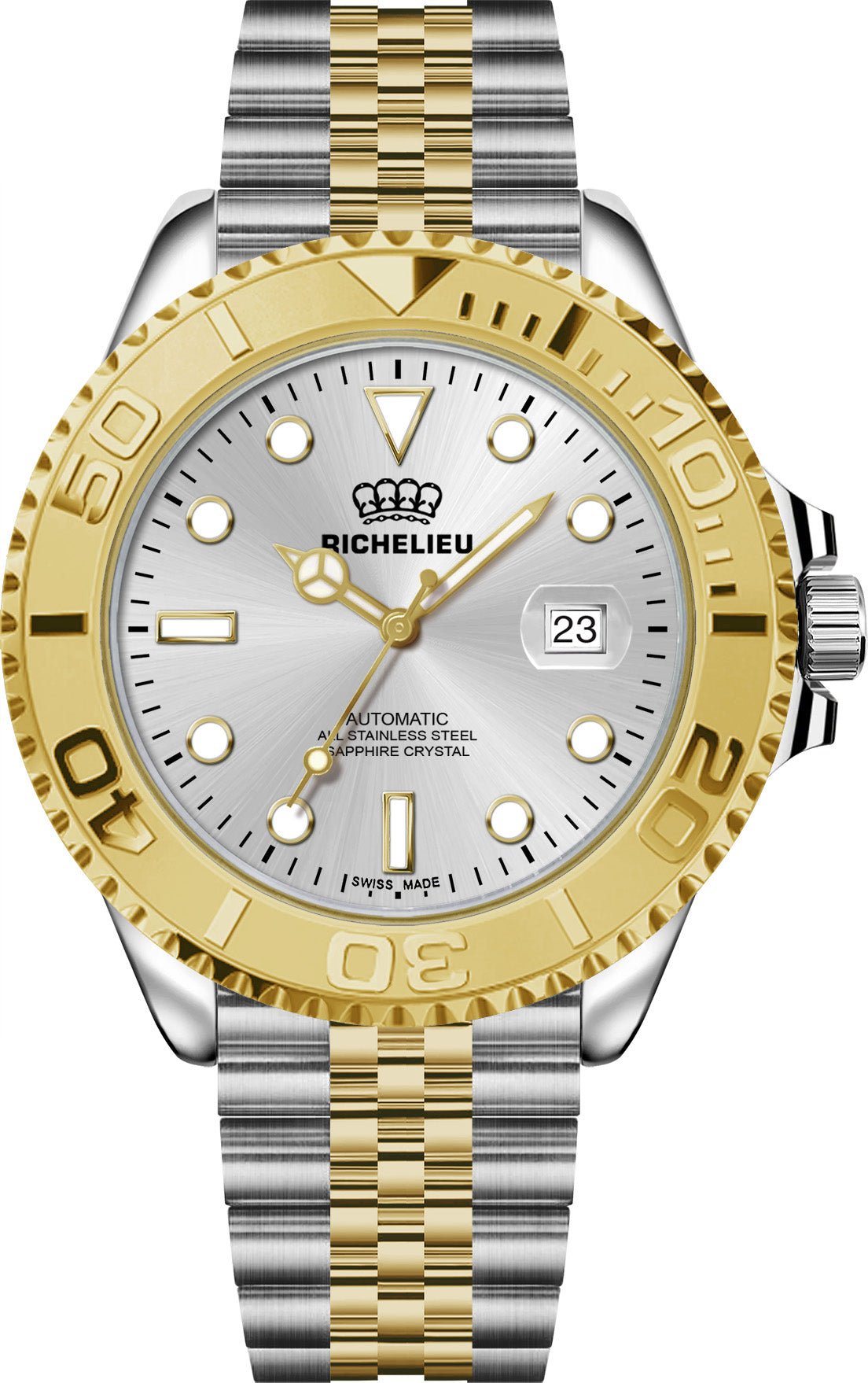 Orologio automatico Richelieu, 33 mm, quadrante bianco, acciaio inossidabile 316L bicolore – Swiss Made - NAFALUXE