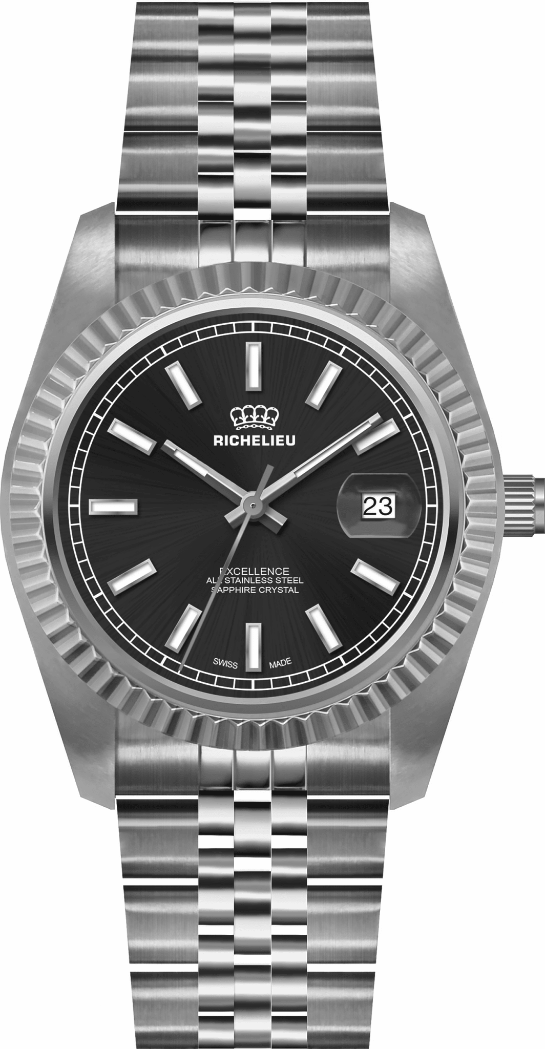 Orologio Richelieu Excellence da 41 mm con quadrante nero, in acciaio inossidabile, Swiss Made – 25R41.03.941 - NAFALUXE