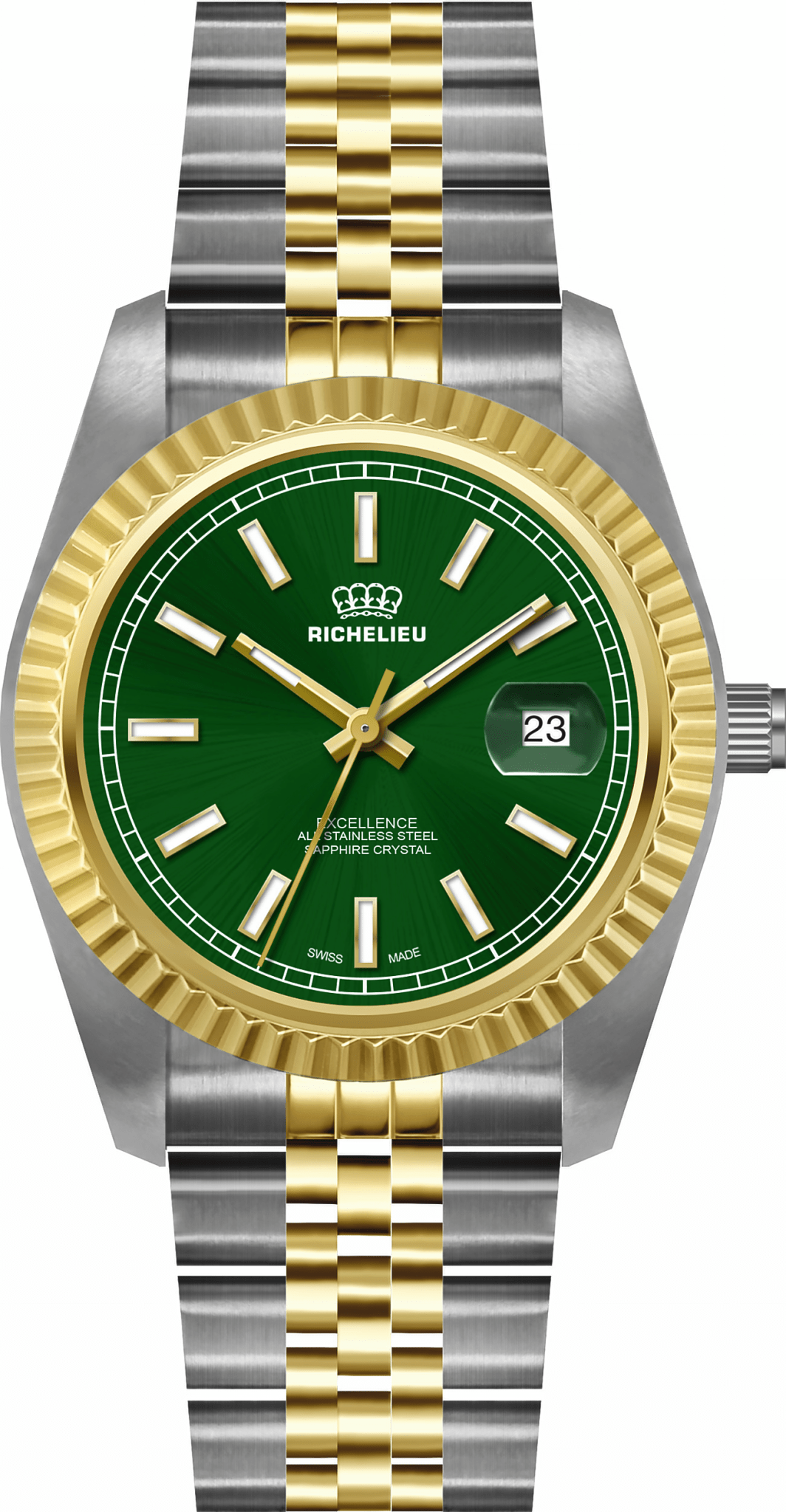 Richelieu Excellence 41mm Green Dial Two - Tone Swiss Made Watch – 25R41.07.931 - NAFALUXE
