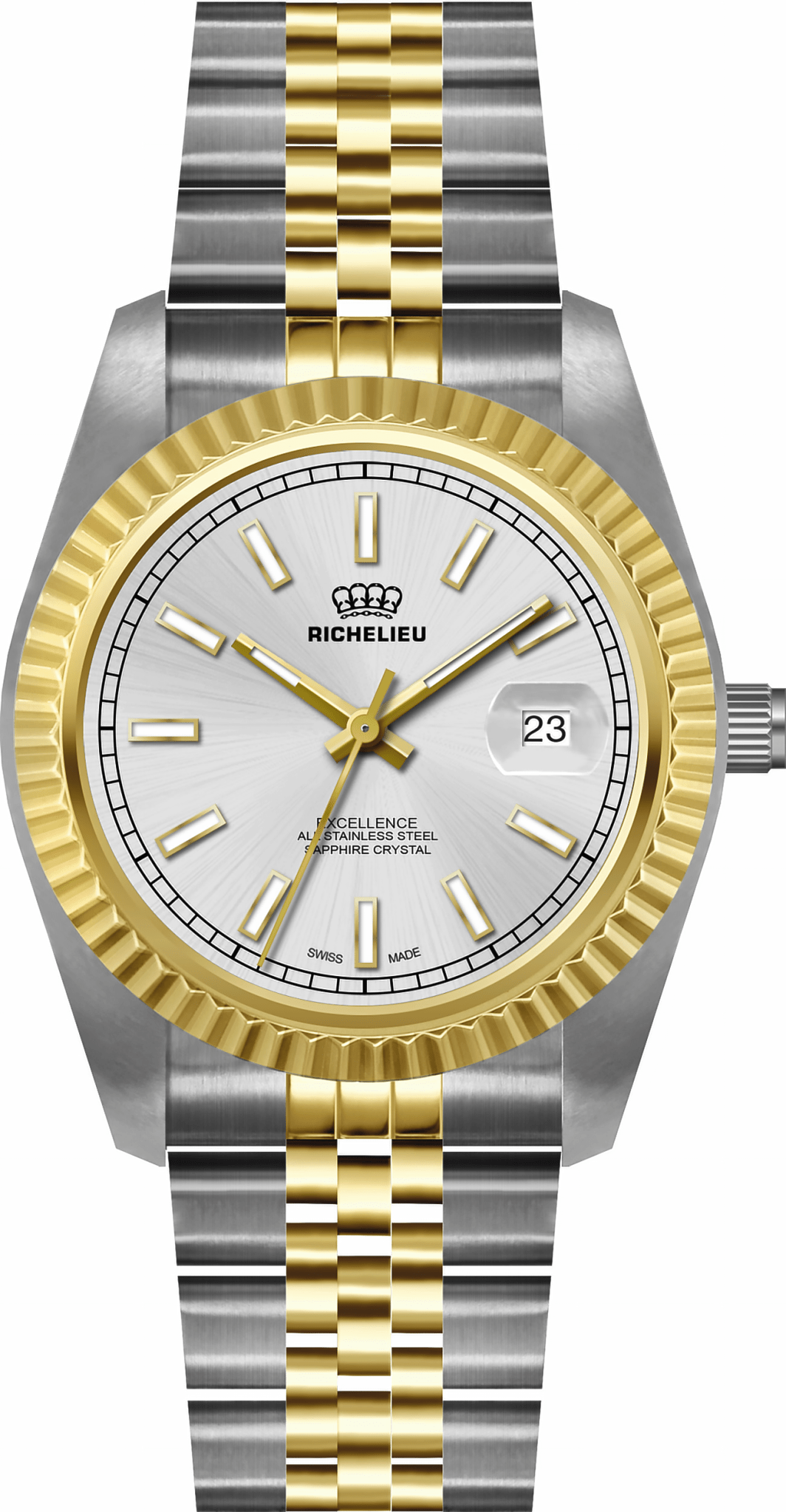 Richelieu Excellence 41mm Silver Dial Two - Tone Swiss Made Watch – 25R41.07.911 - NAFALUXE