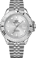 Montre automatique Richelieu Excellence, 43 mm, cadran argenté, acier inoxydable 316L – Fabriquée en Suisse - NAFALUXE