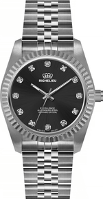 Montre pour femme Richelieu Excellence 22 mm – Cadran noir, index en cristal, finition argentée | Fabriquée en Suisse - NAFALUXE