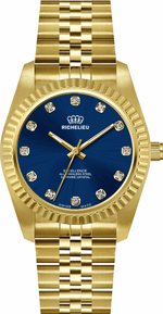 Montre pour femme Richelieu Excellence 22 mm – Cadran bleu, index en cristal, finition dorée | Fabriquée en Suisse - NAFALUXE