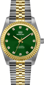 Montre pour femme Richelieu Excellence 22 mm – Cadran vert, index en cristal, bicolore | Fabriquée en Suisse - NAFALUXE