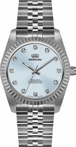 Richelieu Excellence Women’s Watch 22mm – Light Blue Dial Crystal Markers Silver Tone | Swiss Made - NAFALUXE