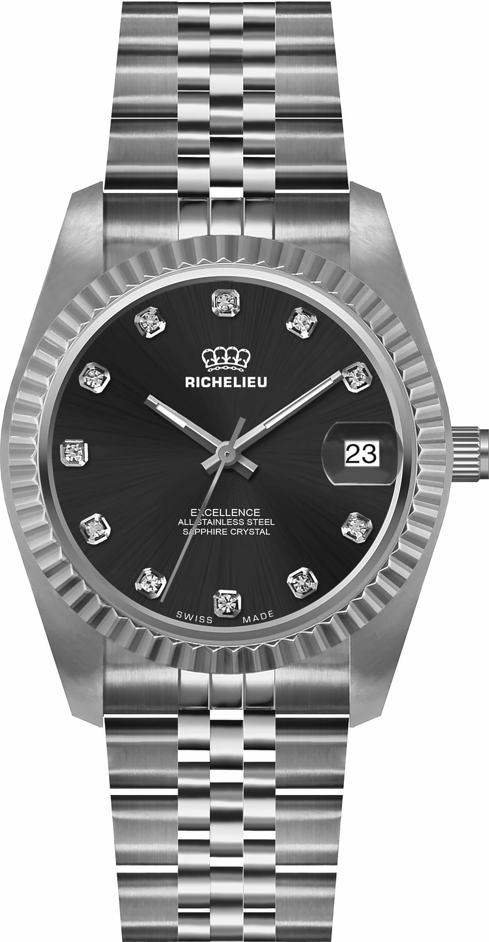Orologio da donna Richelieu Excellence 26 mm – Quadrante nero con finitura diamantata - NAFALUXE