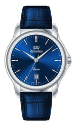 Montre à quartz pour femme Richelieu, 36 mm, cadran bleu, bracelet en cuir – Fabriquée en Suisse - NAFALUXE
