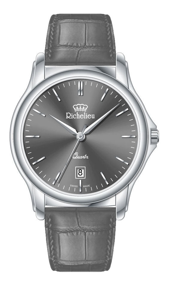 Richelieu Ladies Quartz Watch 36mm Grey Dial Leather Strap – Swiss Made - NAFALUXE