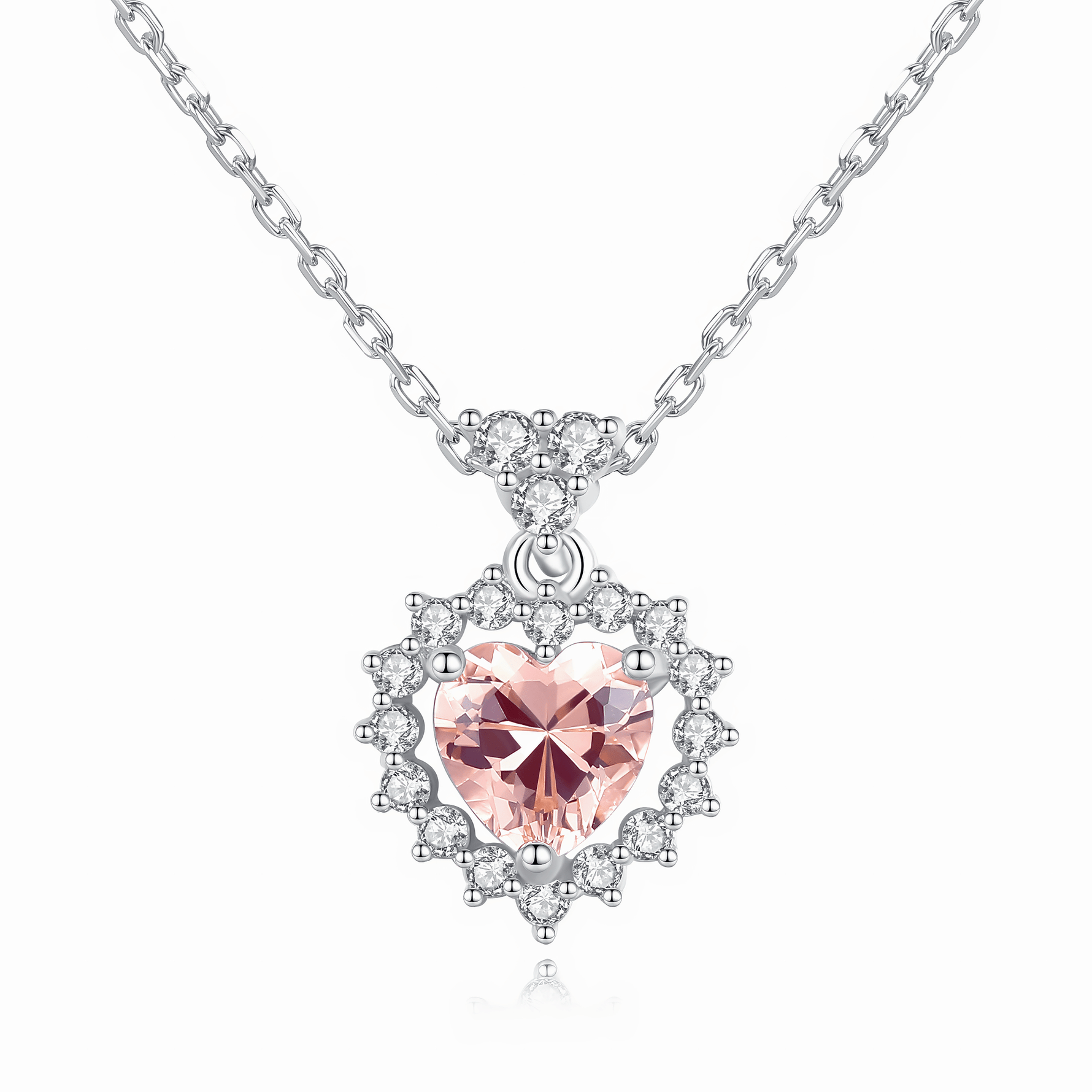 Collana con pendente a forma di cuore romantico con halo di zirconi rosa, in argento sterling - NAFALUXE