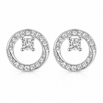 Round Stud Earrings with Clear AAA Cubic Zirconia Accents - NAFALUXE