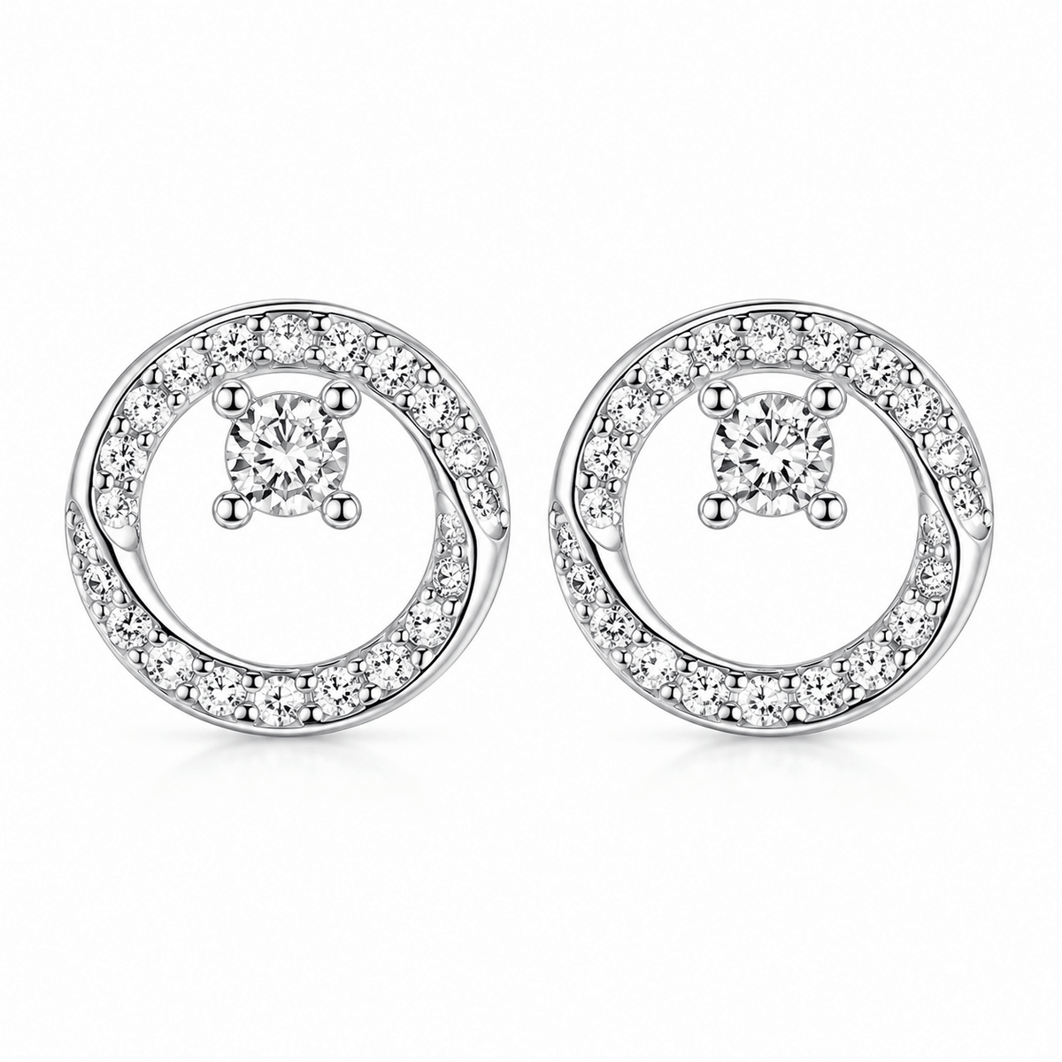Round Stud Earrings with Clear AAA Cubic Zirconia Accents - NAFALUXE