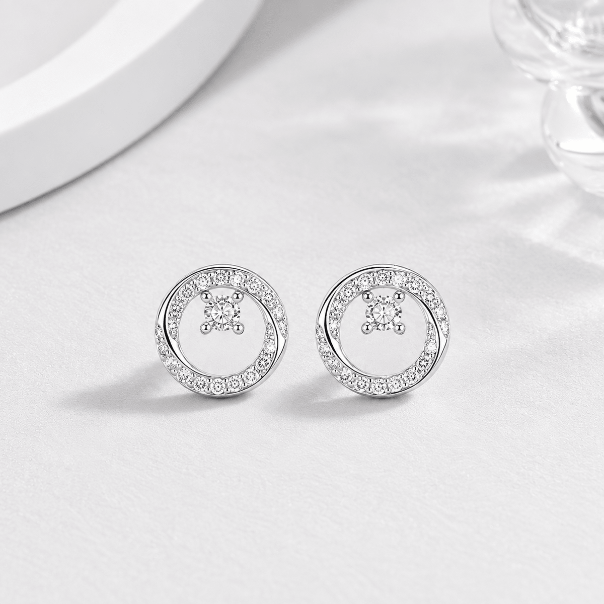 Round Stud Earrings with Clear AAA Cubic Zirconia Accents - NAFALUXE