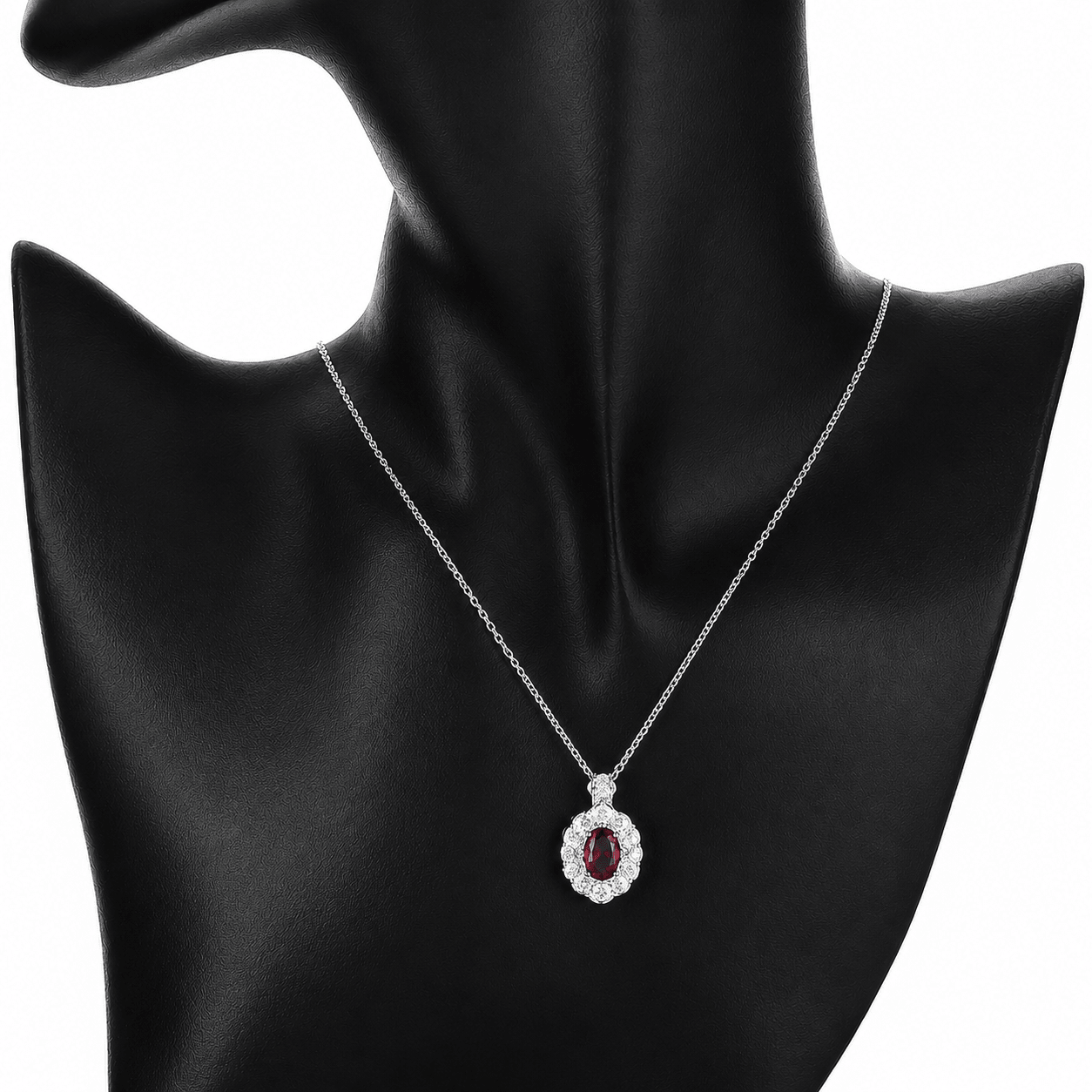 Ruby Oval Halo Necklace – 925 Silver - NAFALUXE