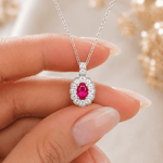 Ruby Oval Halo Necklace – 925 Silver - NAFALUXE