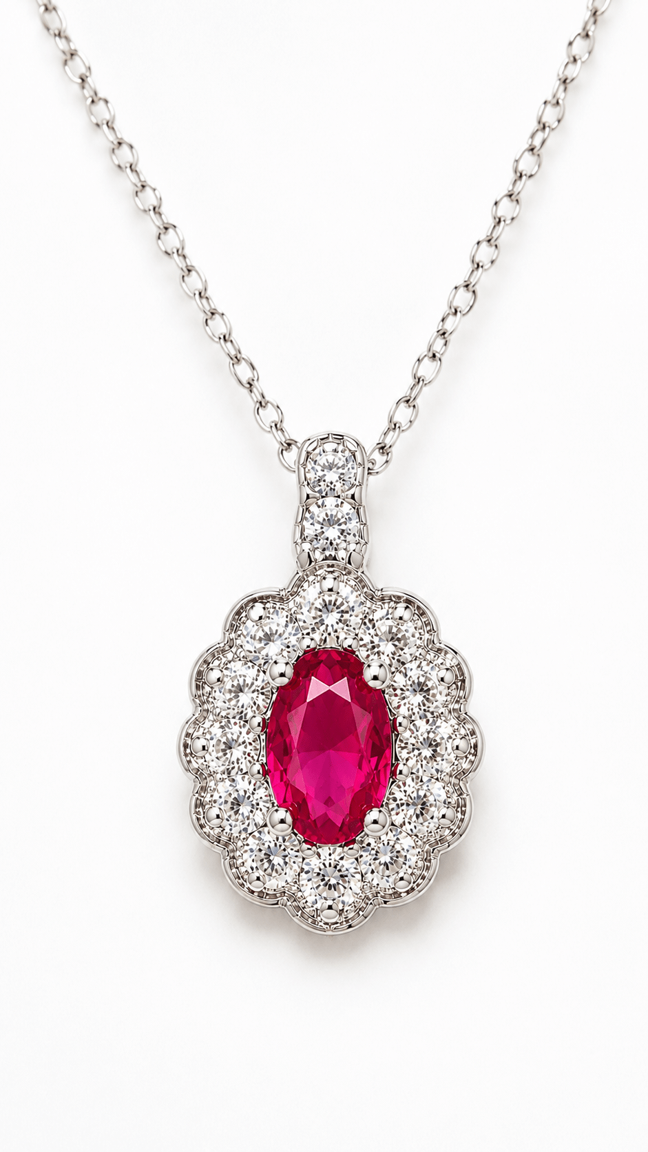Ruby Oval Halo Necklace – 925 Silver - NAFALUXE
