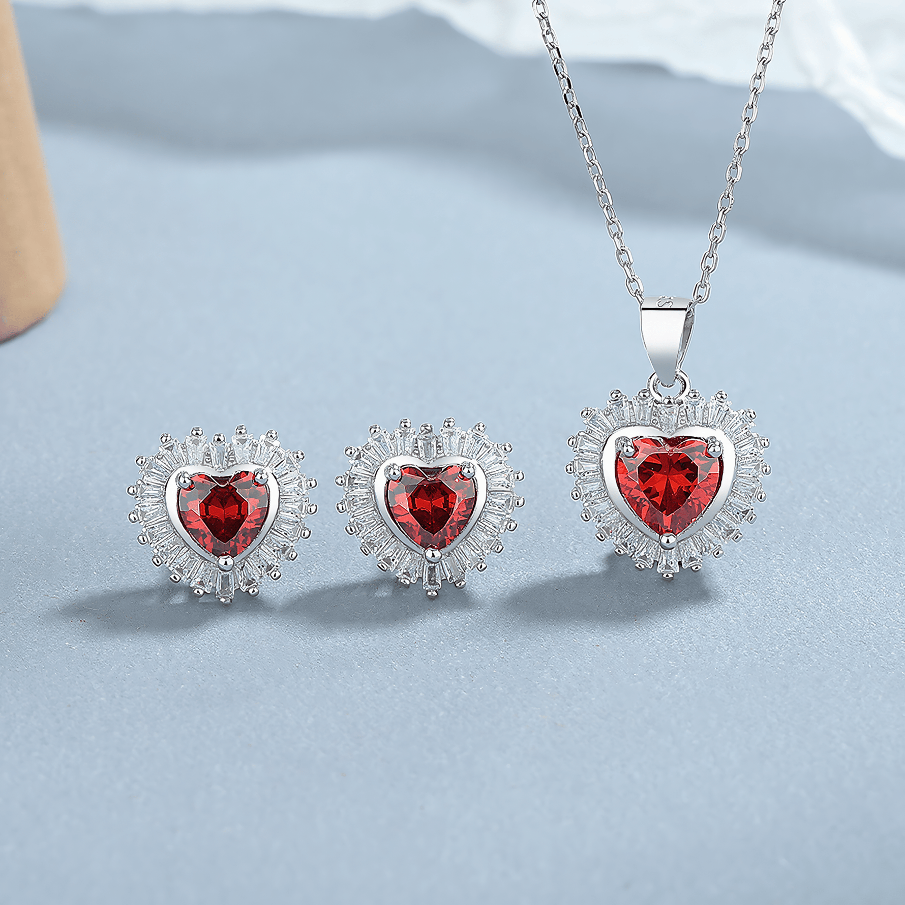 Scarlet Love Set – Radiant Red Heart Necklace and Earrings in Sterling Silver - NAFALUXE
