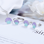 Seashell Jewelry Set – Purple and Aqua Enamel Necklace Earrings Ring - NAFALUXE