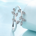 Silver Vine – Sterling Silver Leaf Ring with Sparkling CZ Accents - NAFALUXE