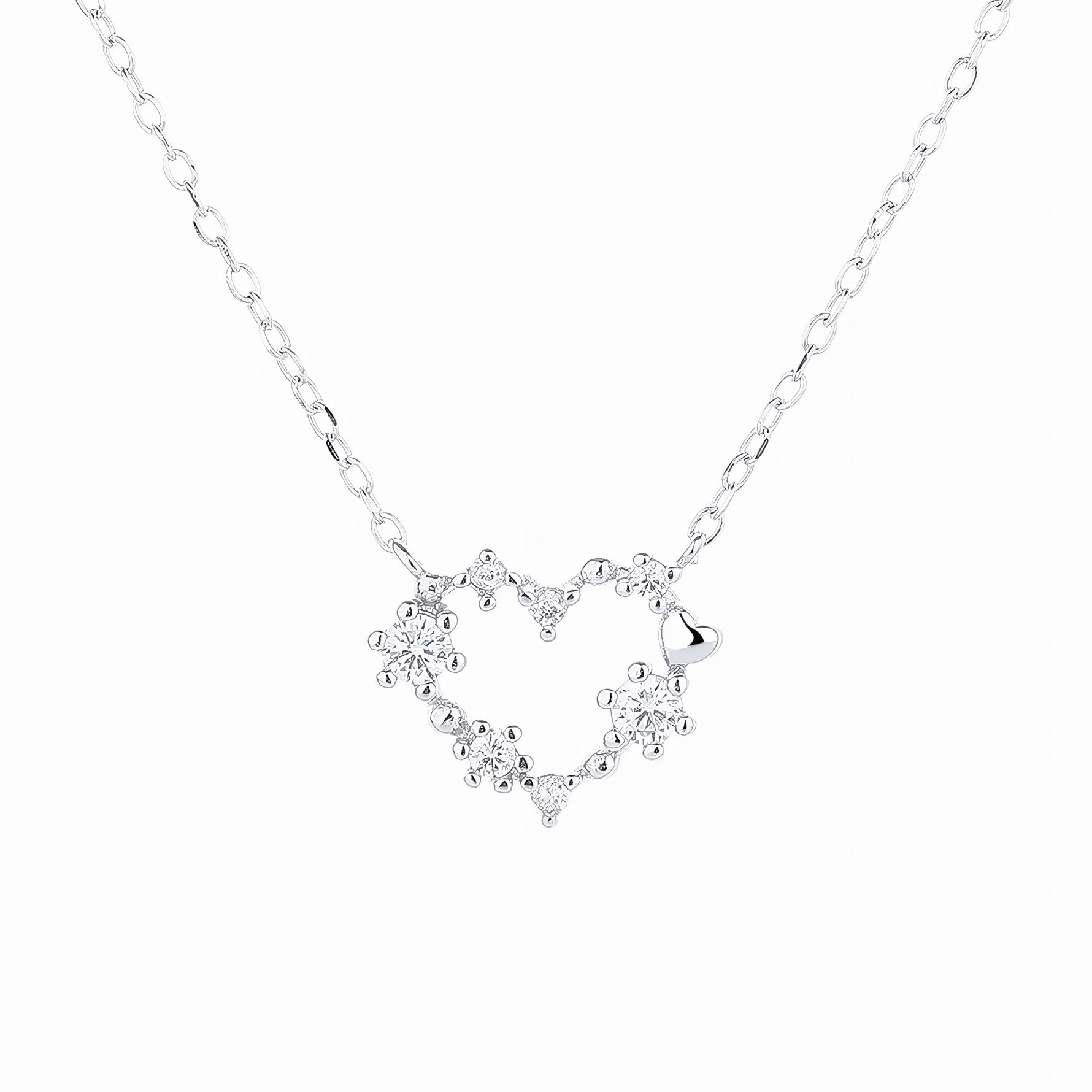 Snowflake Heart Necklace – Sterling Silver with CZ Crystals - NAFALUXE
