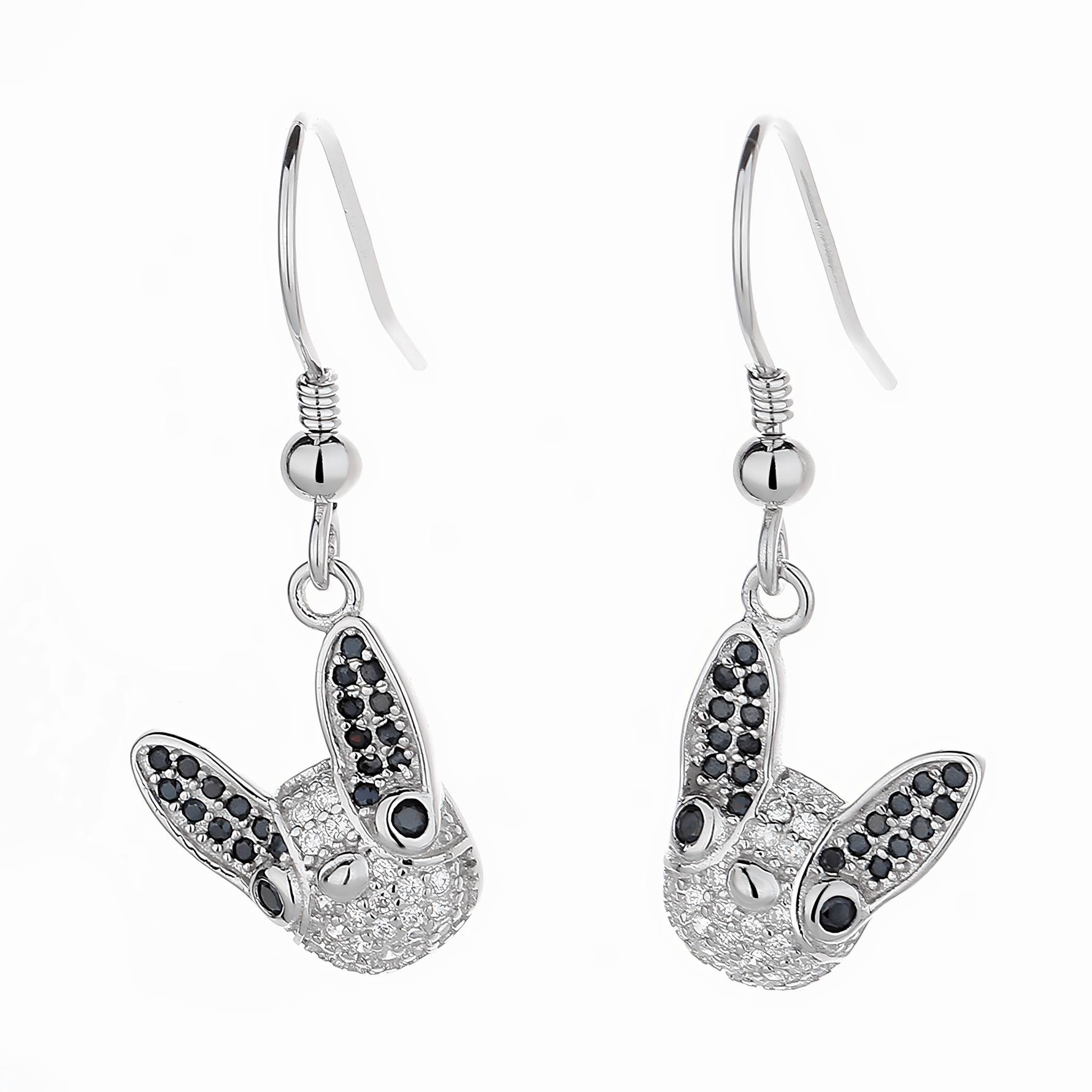 Sparkling Bunny Drop Earrings – Black & White CZ in Sterling Silver - NAFALUXE