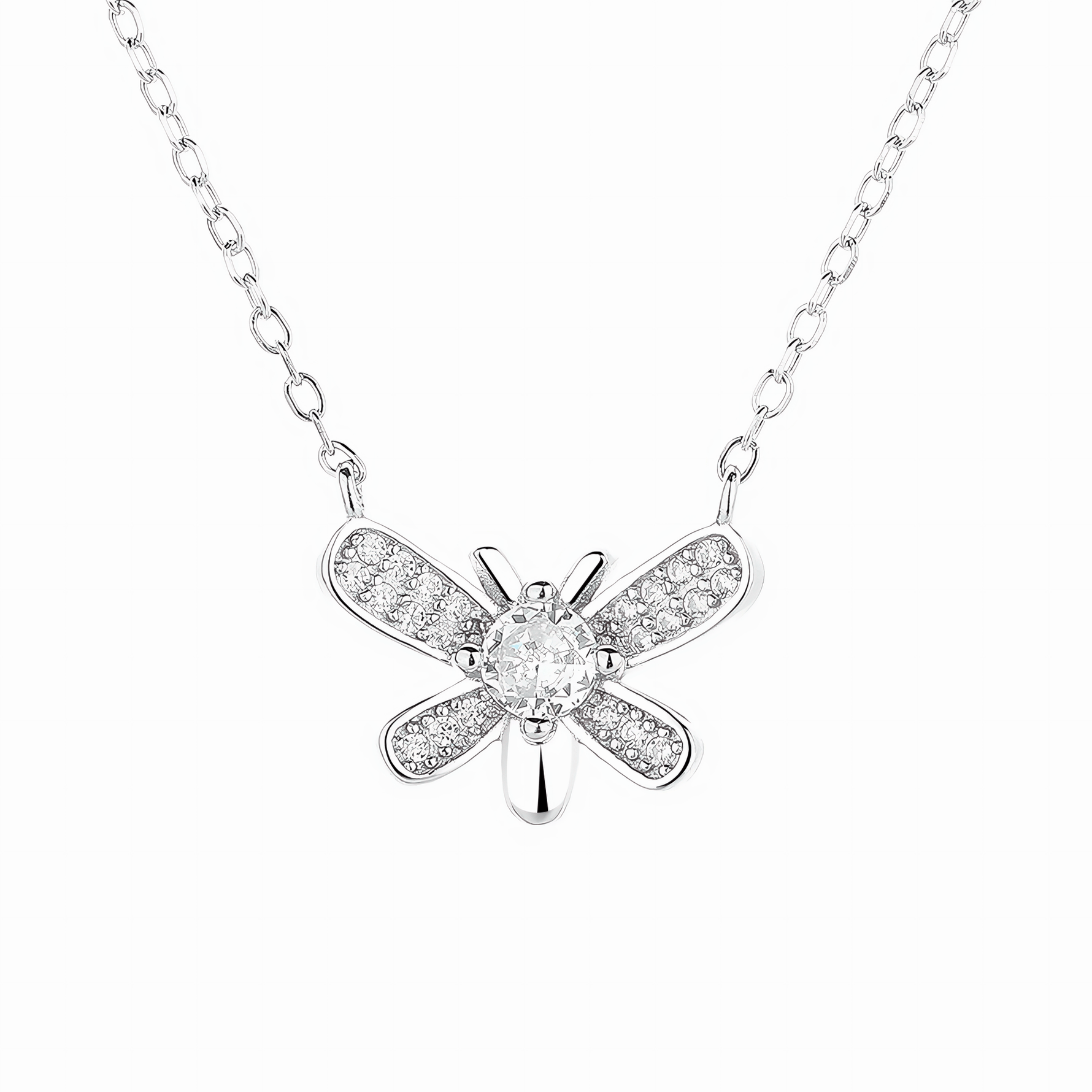 Sparkling Dragonfly Necklace – Sterling Silver with CZ Crystals - NAFALUXE