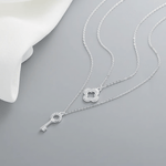 Sparkling Key & Clover Layered Necklace - NAFALUXE