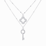 Sparkling Key & Clover Layered Necklace - NAFALUXE