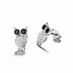 Sparkling Owl Stud Earrings – 925 Sterling Silver with Black and White Zirconia Stones - NAFALUXE