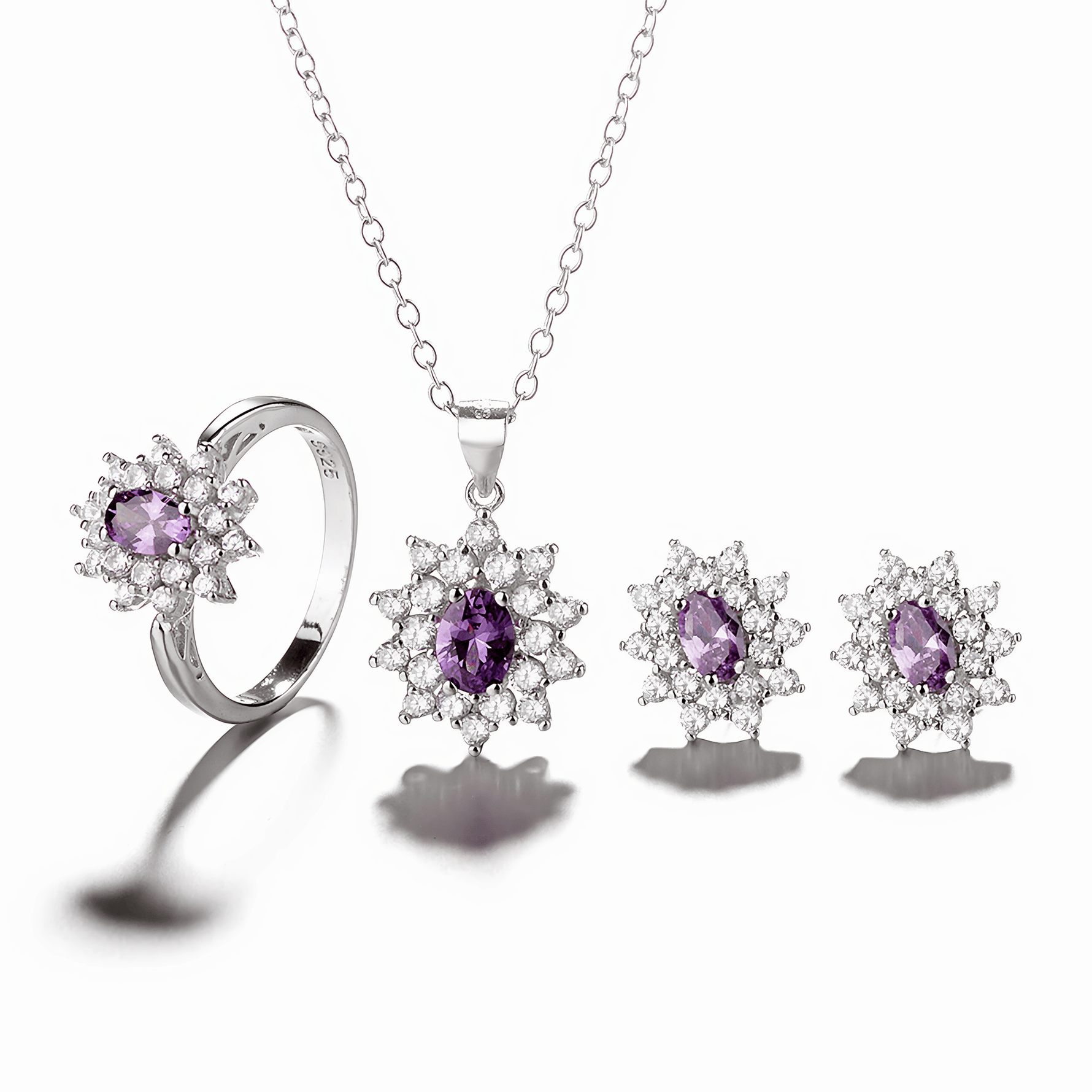 Sparkling Snowflake Jewelry Set – Sterling Silver Necklace, Ring & Earrings with Zircon Stones - NAFALUXE