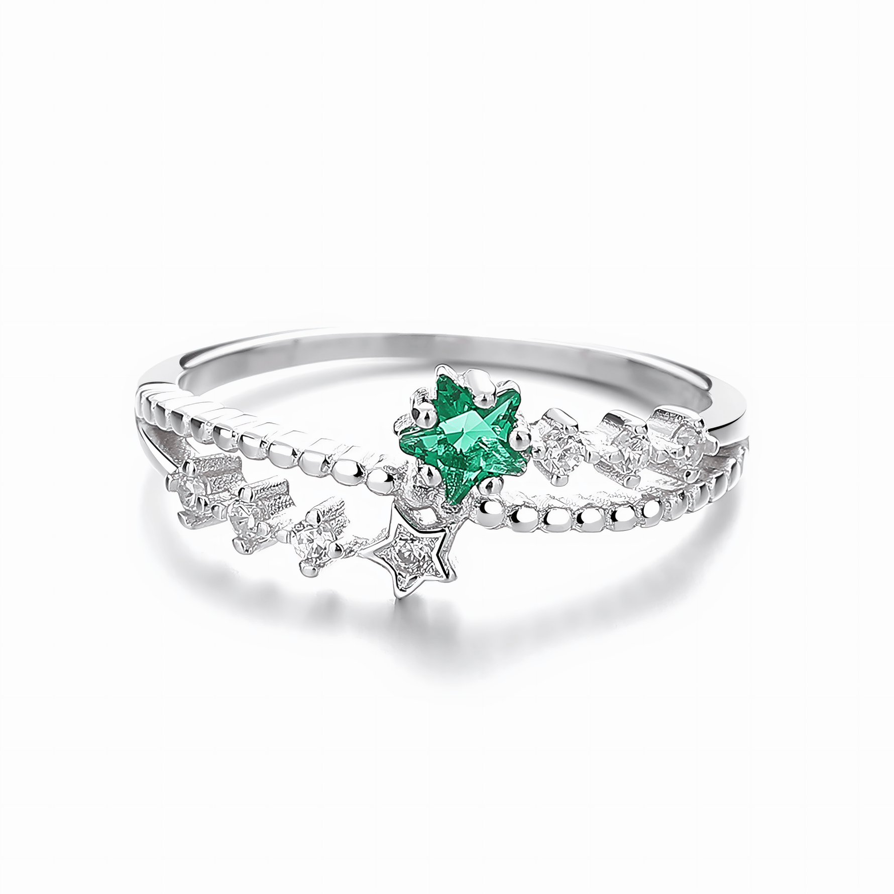 Starlit Garden – Sterling Silver Ring with Green Star CZ and Sparkling Accents - NAFALUXE