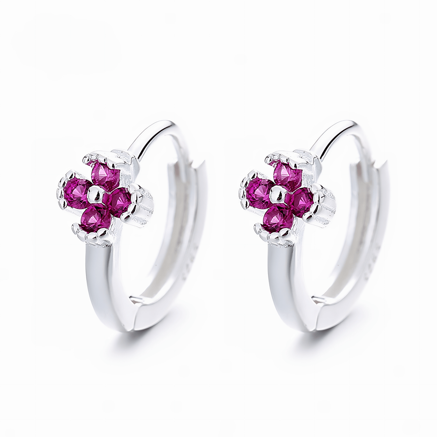 Sterling Silver 925 Flower Hoop Earrings – Pink AAA Cubic Zirconia - NAFALUXE