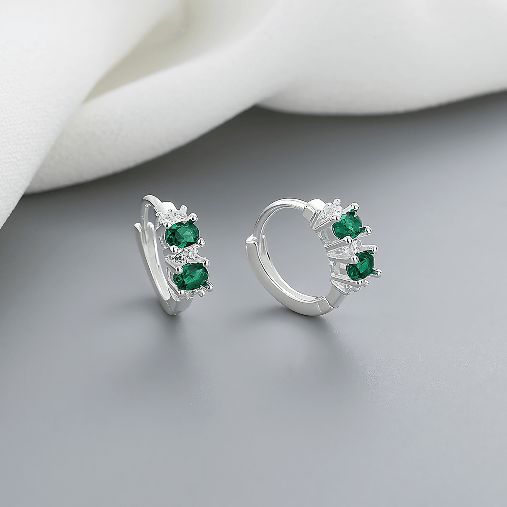Sterling Silver 925 Hoop Earrings – Green AAA Cubic Zirconia - NAFALUXE