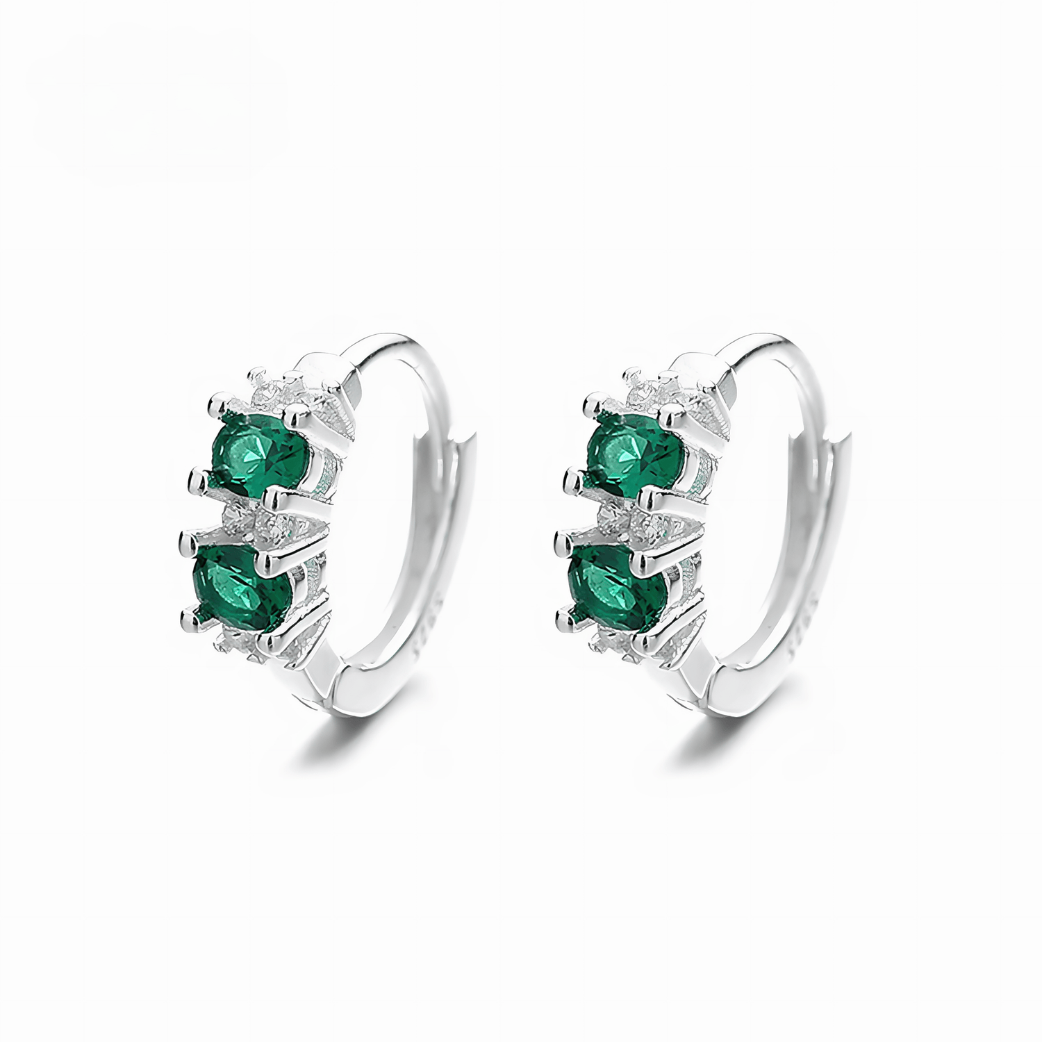 Sterling Silver 925 Hoop Earrings – Green AAA Cubic Zirconia - NAFALUXE