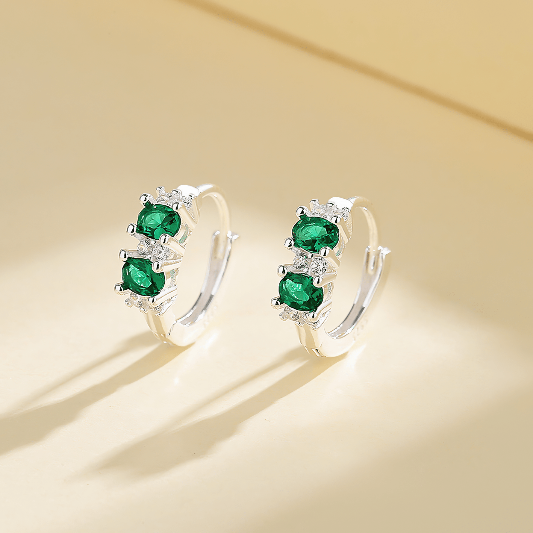 Sterling Silver 925 Hoop Earrings – Green AAA Cubic Zirconia - NAFALUXE