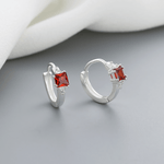 Sterling Silver 925 Hoop Earrings with Red Princess - Cut Stone - NAFALUXE