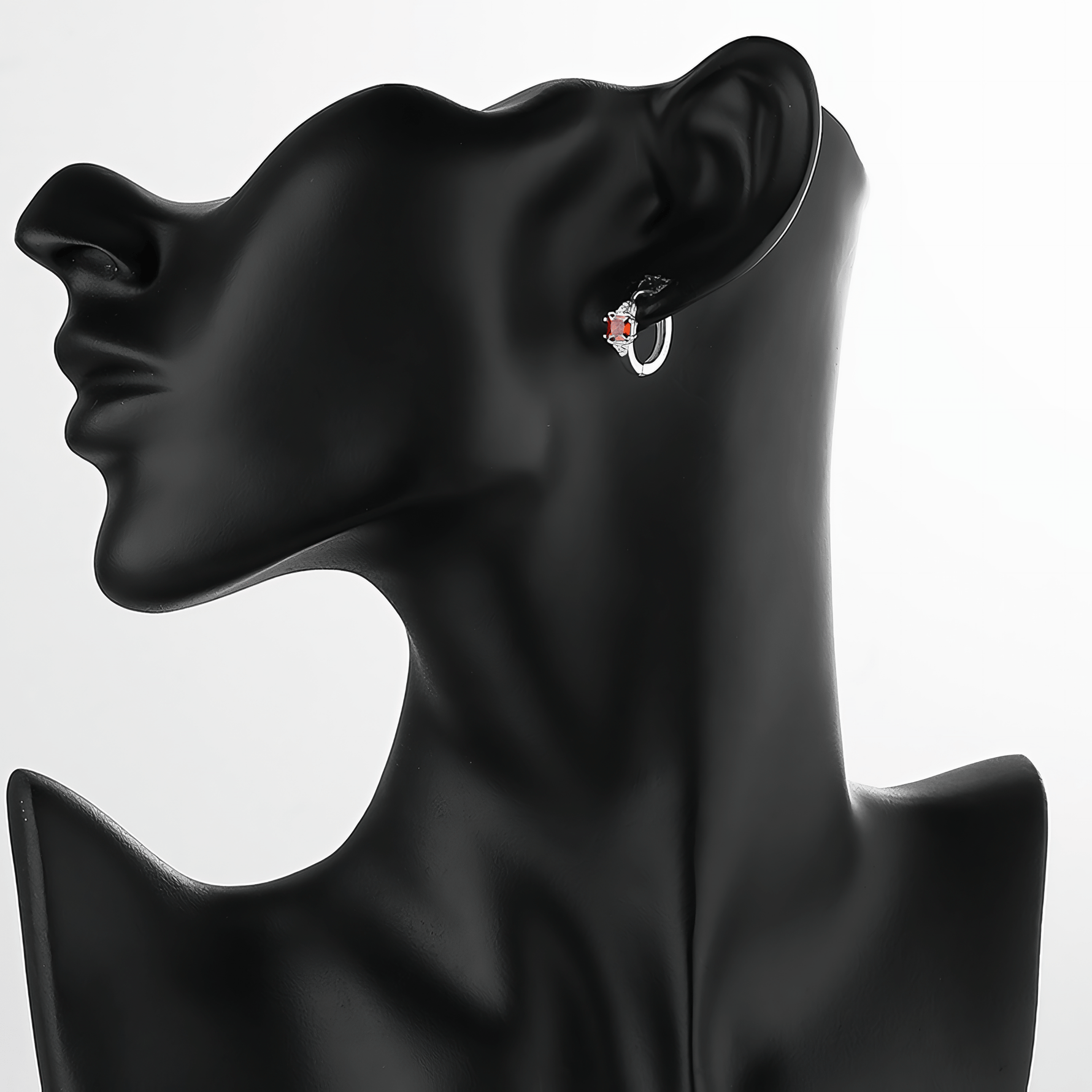 Sterling Silver 925 Hoop Earrings with Red Princess - Cut Stone - NAFALUXE