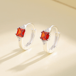 Sterling Silver 925 Hoop Earrings with Red Princess - Cut Stone - NAFALUXE