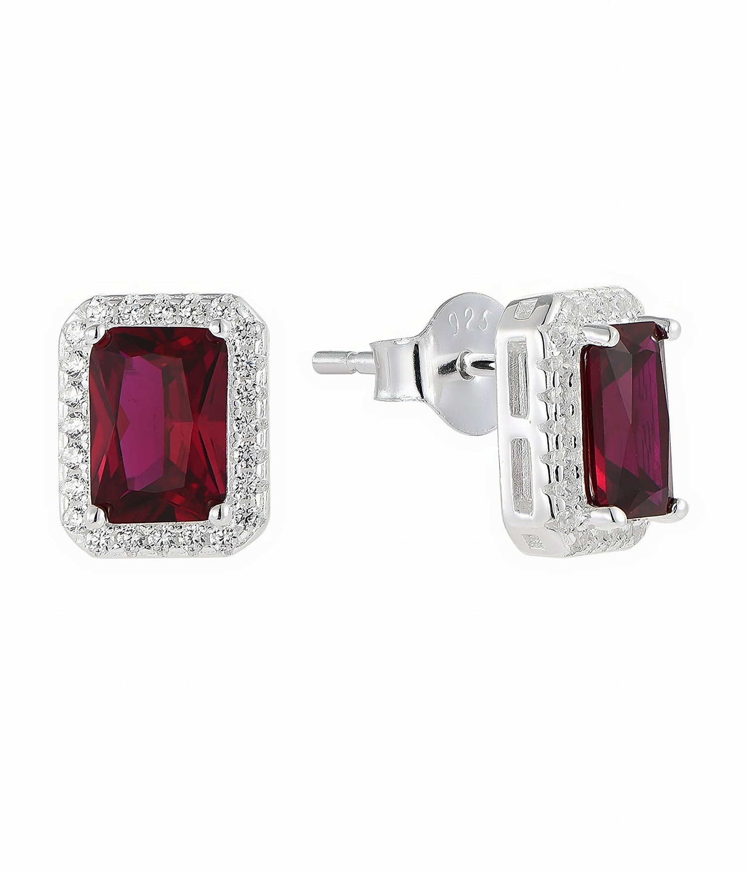 Orecchini in argento sterling 925 con zirconi rossi a forma di rettangolo - NAFALUXE