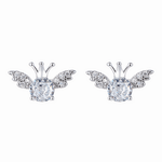 Sterling Silver Angel Crown Blue CZ Stud Earrings - NAFALUXE
