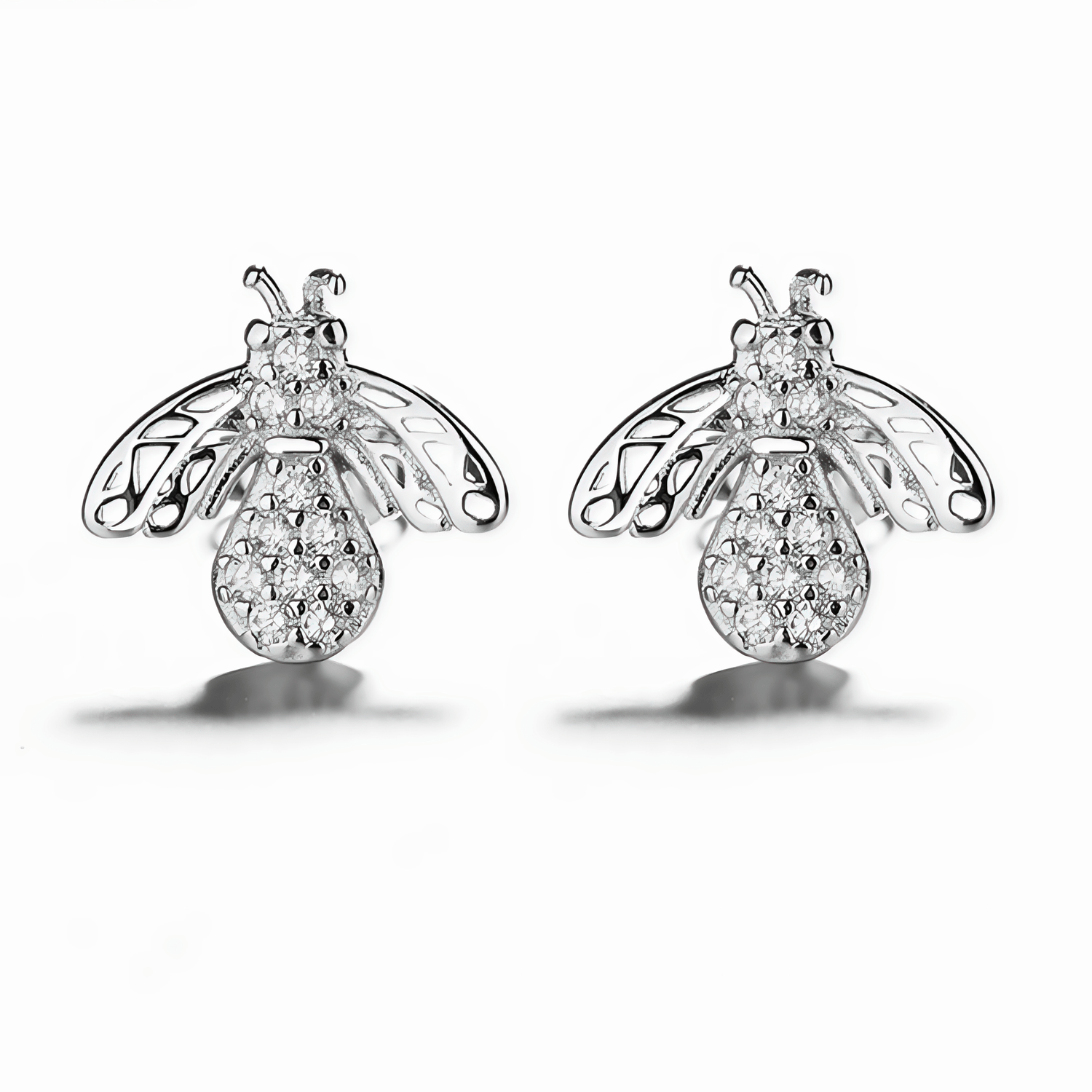 Orecchini a bottone in argento sterling con api e zirconi - NAFALUXE