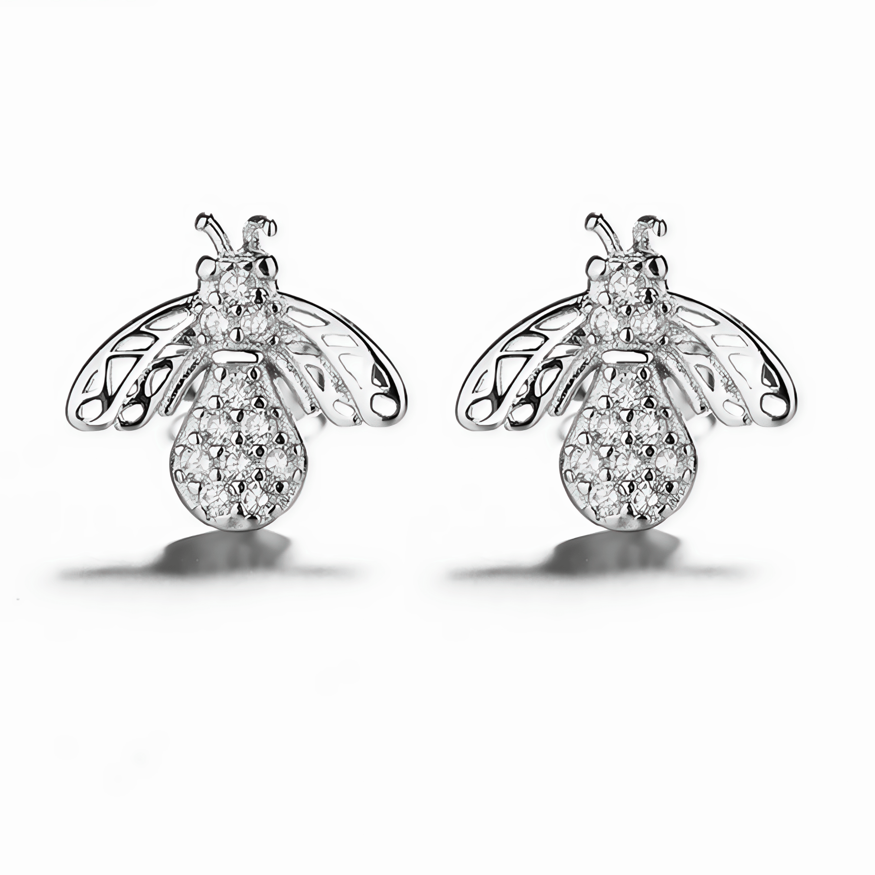 Boucles d'oreilles clous en argent sterling avec abeille en zircone cubique - NAFALUXE