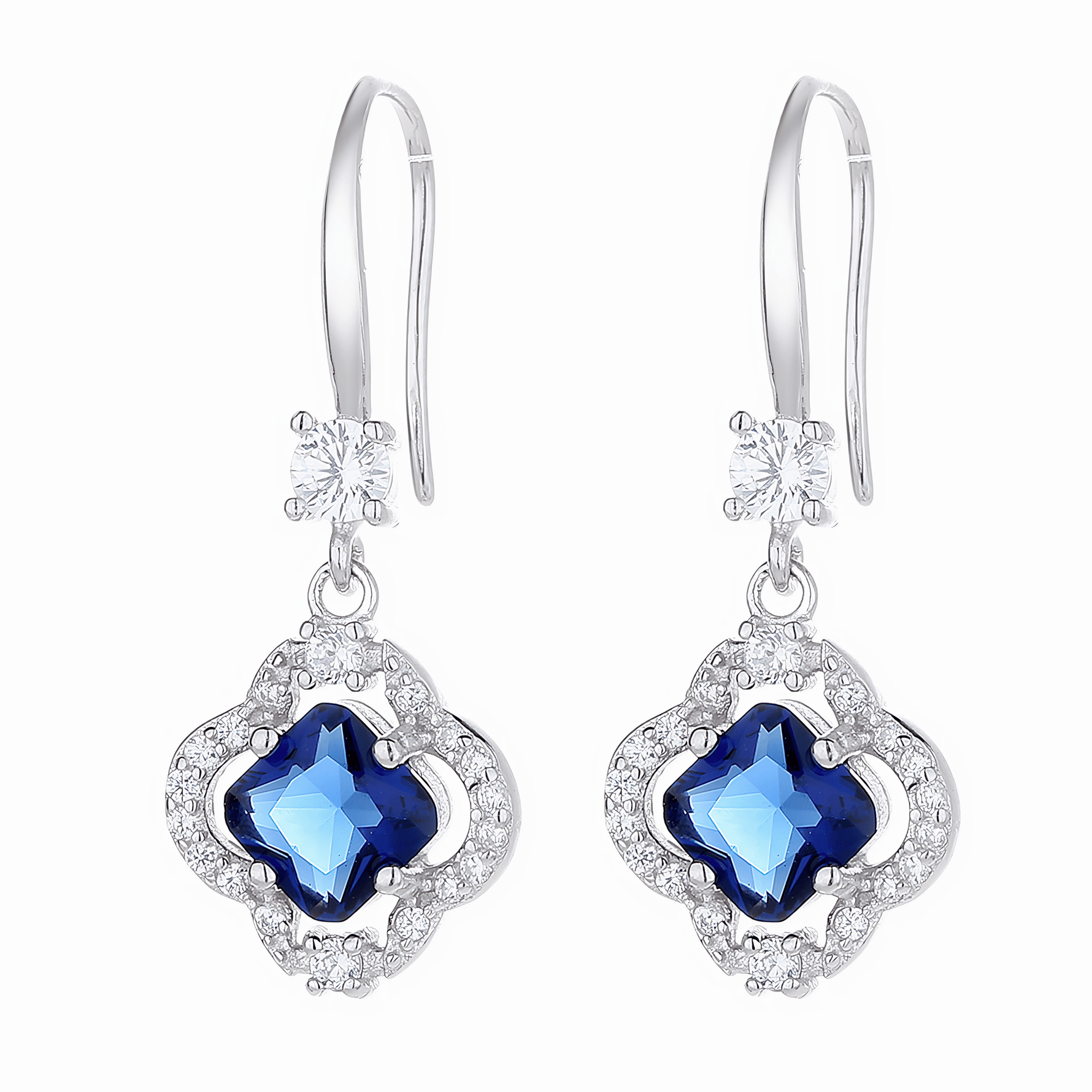 Boucles d'oreilles pendantes en argent sterling avec pierres CZ bleues - NAFALUXE