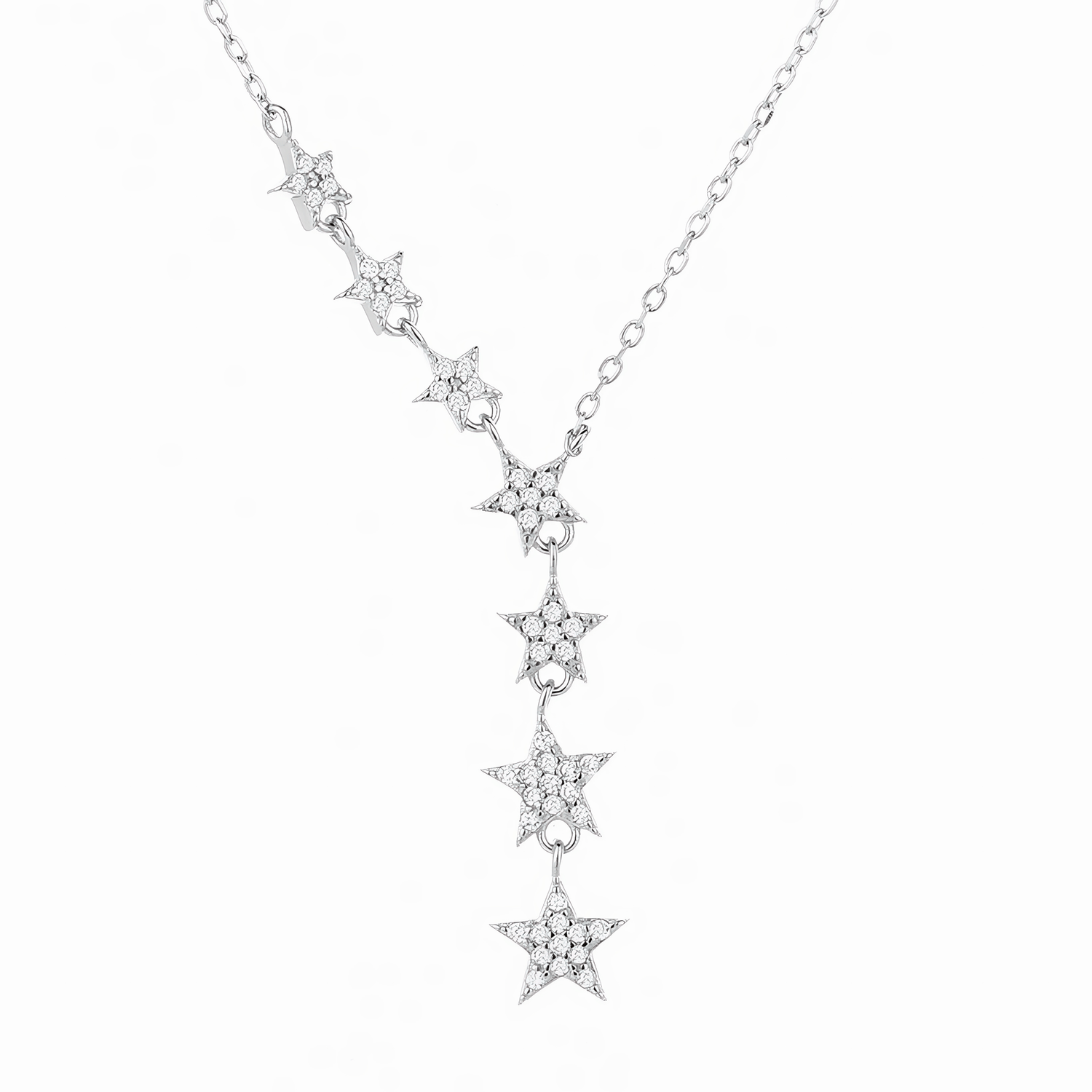 Sterling Silver Cascading Star Pendant Necklace - NAFALUXE