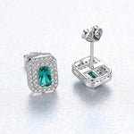 Sterling Silver Green CZ Halo Stud Earrings - NAFALUXE