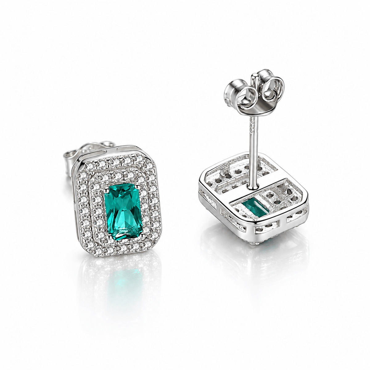 Orecchini a bottone in argento sterling con zirconi verdi e montatura a corona - NAFALUXE