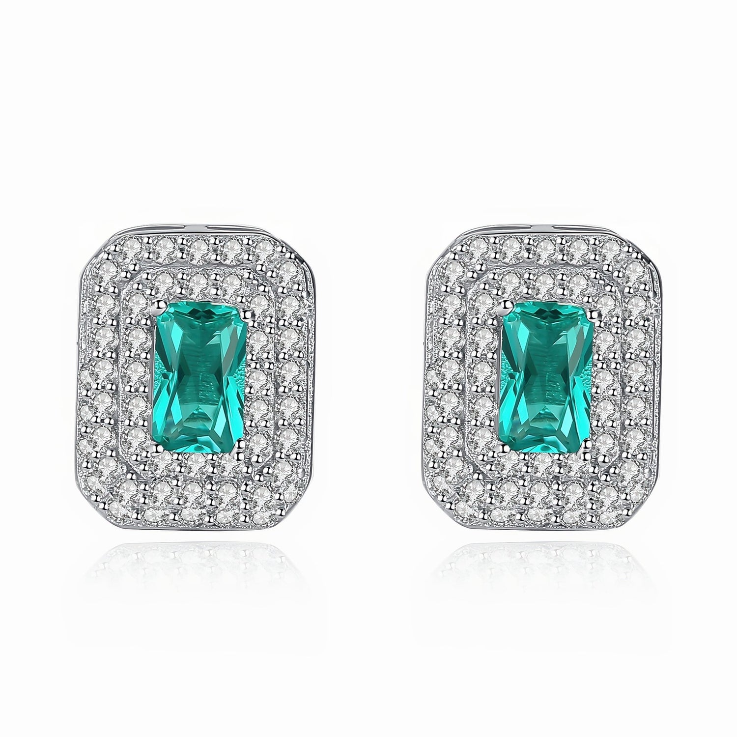 Orecchini a bottone in argento sterling con zirconi verdi e montatura a corona - NAFALUXE